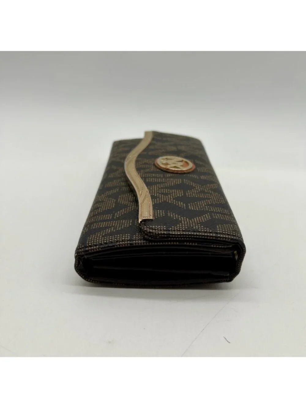 Nxxn Brown Monogram Print Pebbled Faux Leather Wallet